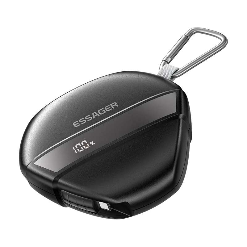 ESSAGER 10000mAh 22.5W Fast Charging Power Bank Portable Phone External Battery with Retractable Cable - Black