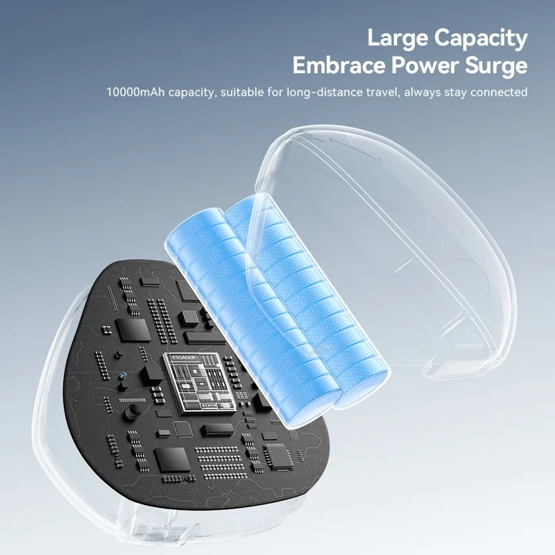 ESSAGER 10000mAh 22.5W Fast Charging Power Bank Portable Phone External Battery with Retractable Cable - Black