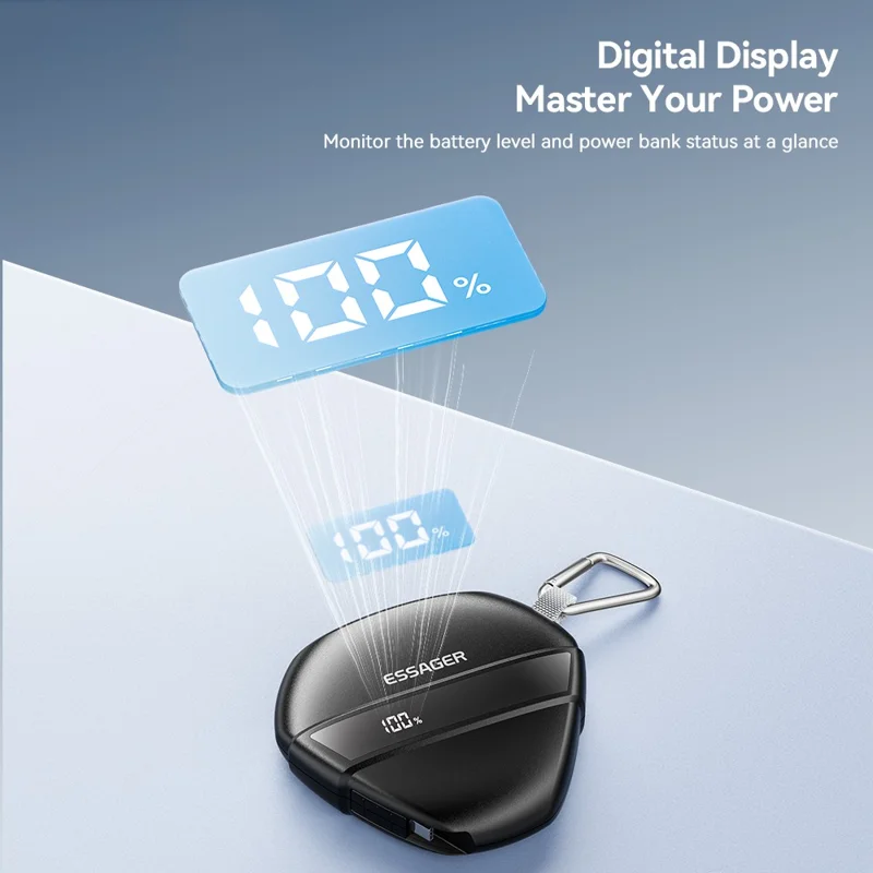 ESSAGER 10000mAh 22.5W Fast Charging Power Bank Portable Phone External Battery with Retractable Cable - Black