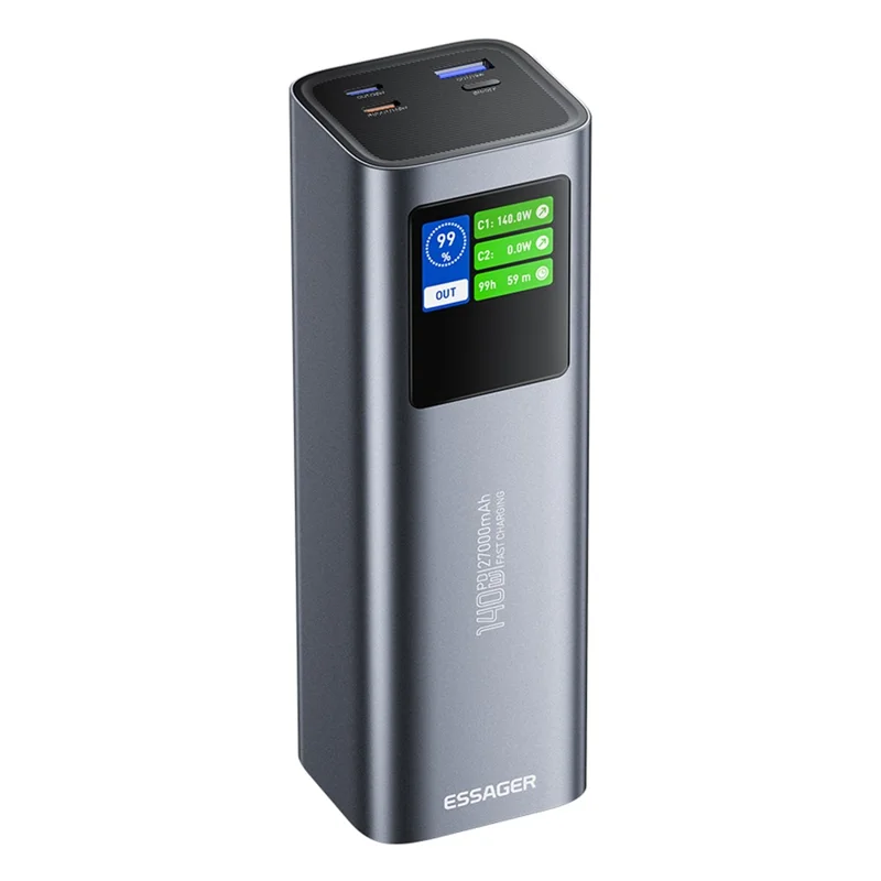 ESSAGER EDY140W-CH0G-Z 27000mAh Power Bank 140W Dual Way Fast Charging Power Bank Smart Chip - Grey