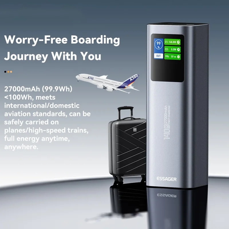 ESSAGER EDY140W-CH0G-Z 27000mAh Power Bank 140W Dual Way Fast Charging Power Bank Smart Chip - Grey