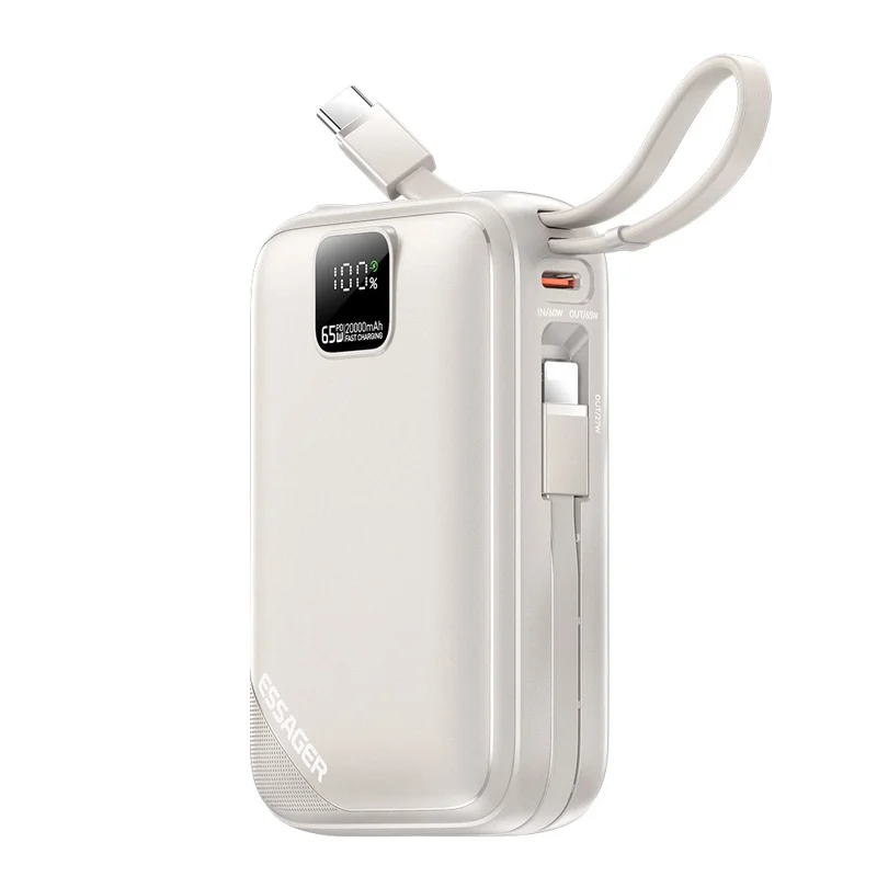 ESSAGER 20000mAh PD 65W Power Bank with LED Display Fast Charging Phone External Battery - Titanium