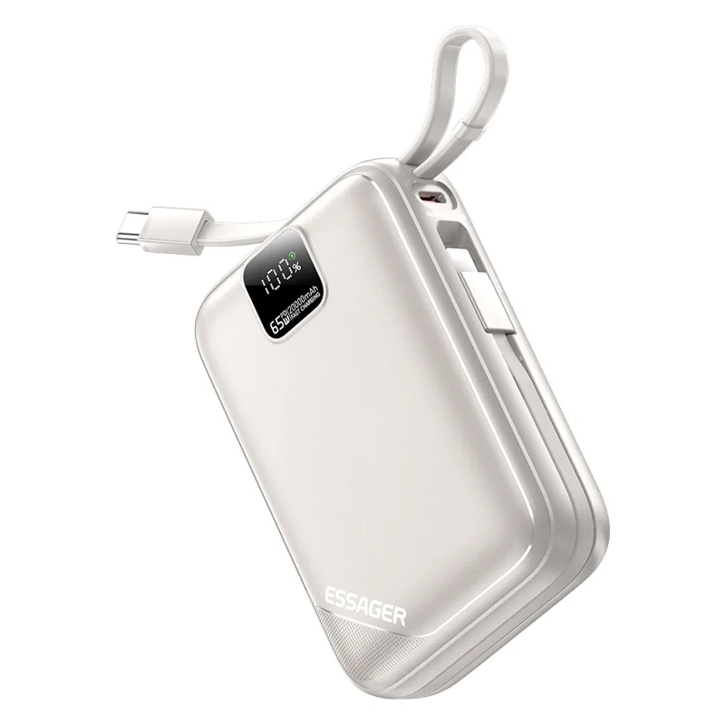 ESSAGER 20000mAh PD 65W Power Bank with LED Display Fast Charging Phone External Battery - Titanium