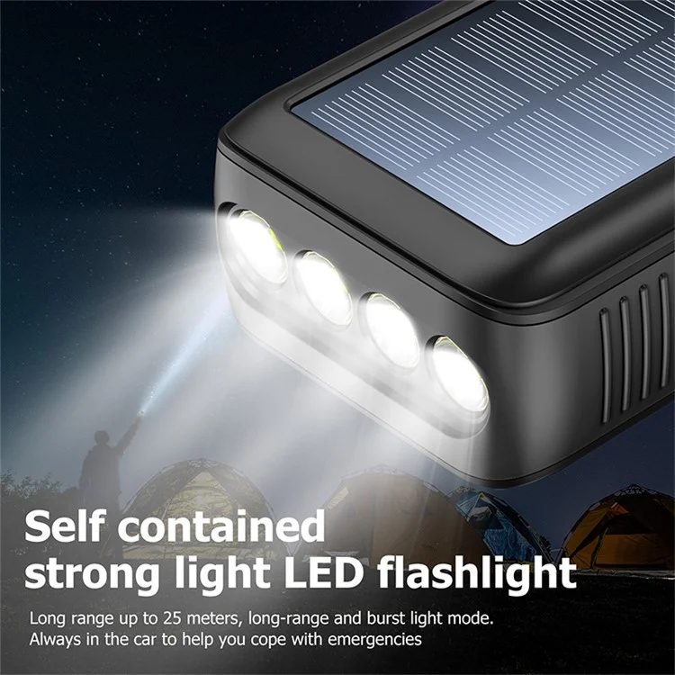 Внешний аккумулятор Solar Power Bank SY-618 Hand Crank 20000mAh с двумя USB-портами, съемными кабелями Lightning / Type-C / Micro и фонариком - черный