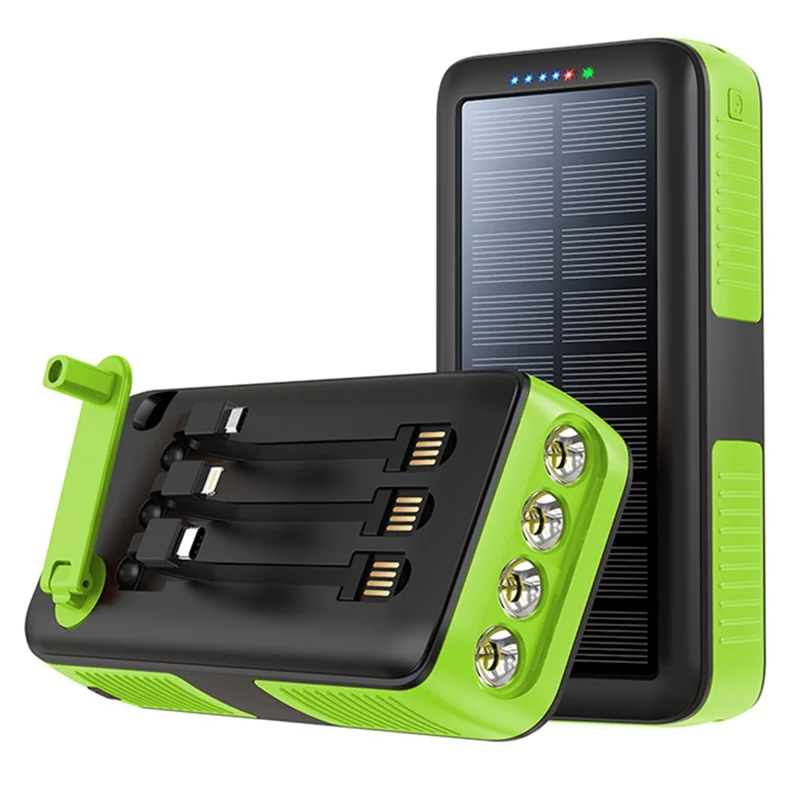SY-618 Hand Crank 20000mAh Dual USB Solar Power Bank Phone External Battery with Detachable Lightning / Type-C / Micro Cable - Green