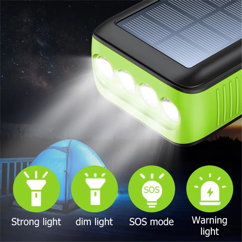 SY-618 Hand Crank 20000mAh Dual USB Solar Power Bank Phone External Battery with Detachable Lightning / Type-C / Micro Cable - Green