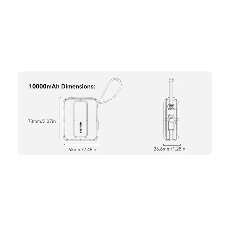 ESSAGER Digital Display 10000mAh Power Bank 22.5W Fast Charging Battery Pack with Dual Built-in Cables - Blue