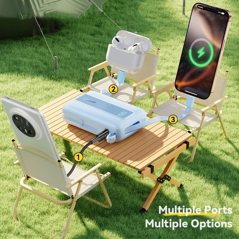 ESSAGER Digital Display 10000mAh Power Bank 22.5W Fast Charging Battery Pack with Dual Built-in Cables - Blue