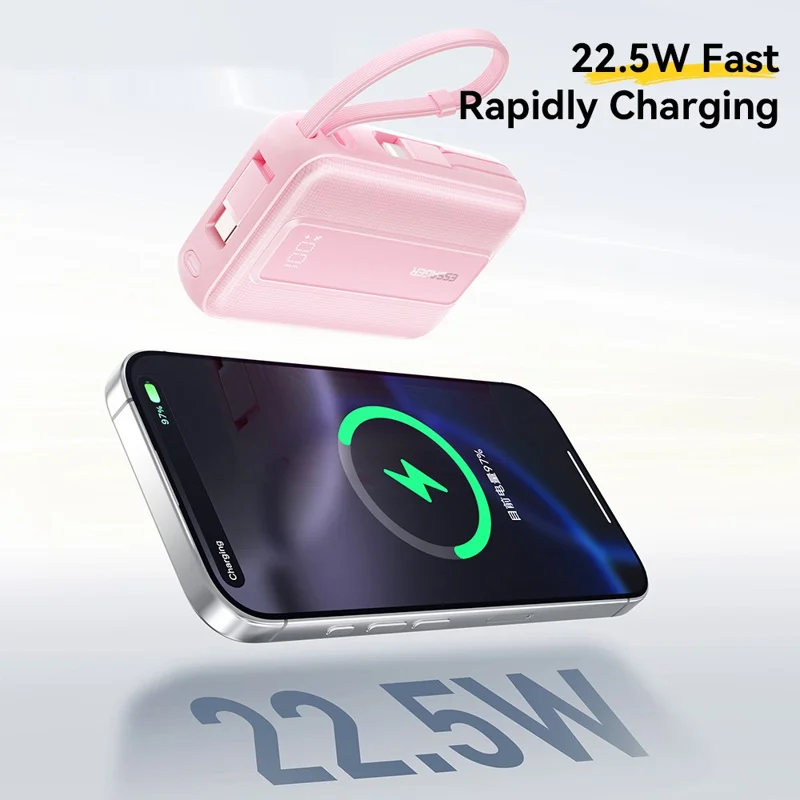 ESSAGER Digital Display 20000mAh Power Bank 22.5W Fast Charging Battery Pack with Dual Built-in Cables - Blue - Blue