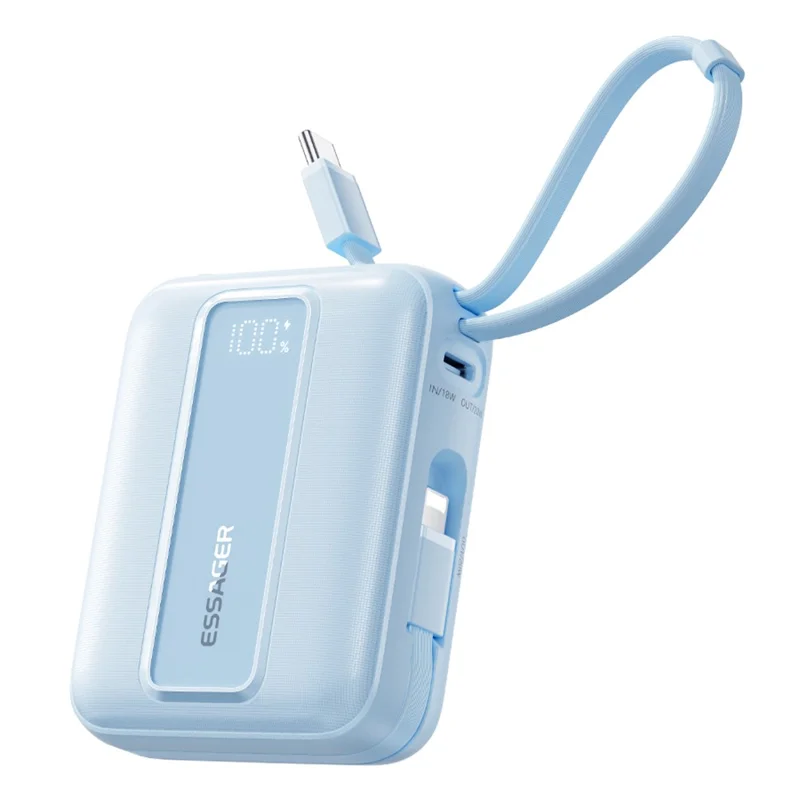 ESSAGER Digital Display 20000mAh Power Bank 22.5W Fast Charging Battery Pack with Dual Built-in Cables - Blue - Blue