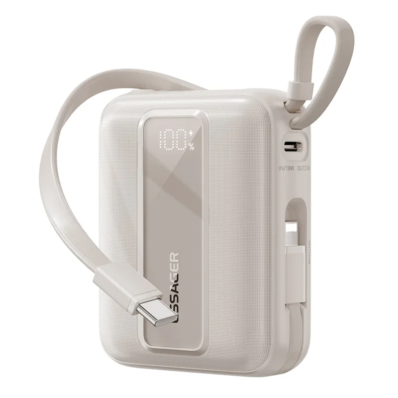 ESSAGER Digital Display 20000mAh Power Bank 22.5W Fast Charging Battery Pack with Dual Built-in Cables - Blue - Titanium