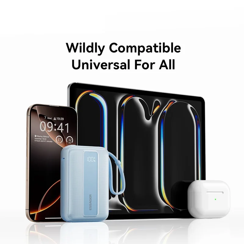ESSAGER Digital Display 20000mAh Power Bank 22.5W Fast Charging Battery Pack with Dual Built-in Cables - Blue - Titanium