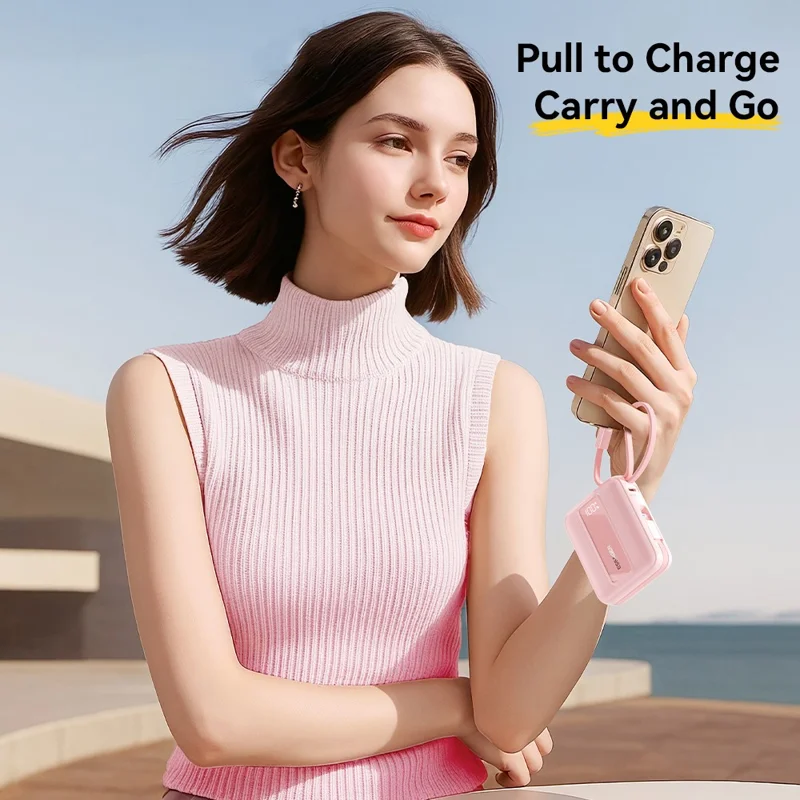 ESSAGER Digital Display 20000mAh Power Bank 22.5W Fast Charging Battery Pack with Dual Built-in Cables - Blue - Titanium