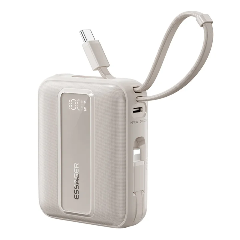 ESSAGER Digital Display 20000mAh Power Bank 22.5W Fast Charging Battery Pack with Dual Built-in Cables - Blue - Titanium