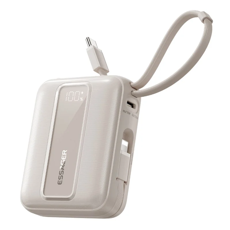 ESSAGER Digital Display 20000mAh Power Bank 22.5W Fast Charging Battery Pack with Dual Built-in Cables - Blue - Titanium