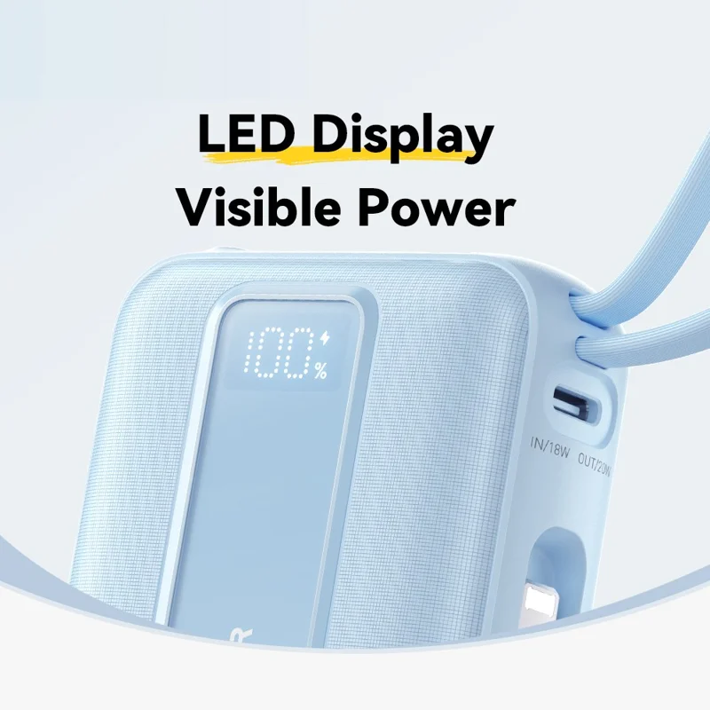 ESSAGER Digital Display 20000mAh Power Bank 22.5W Fast Charging Battery Pack with Dual Built-in Cables - Blue - Titanium