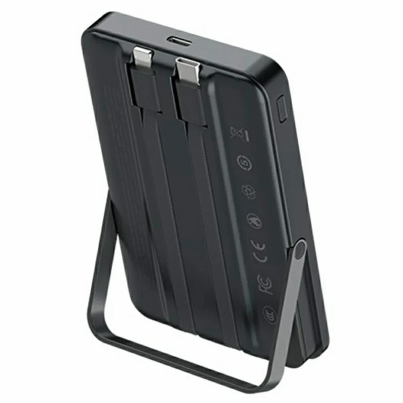 RECCI RPB-W27 Powerbank Magnetico da 10000mAh con Cavi Integrati, Ricarica Rapida PD 20W, Caricabatterie Portatile con Supporto Magnetico - Nero