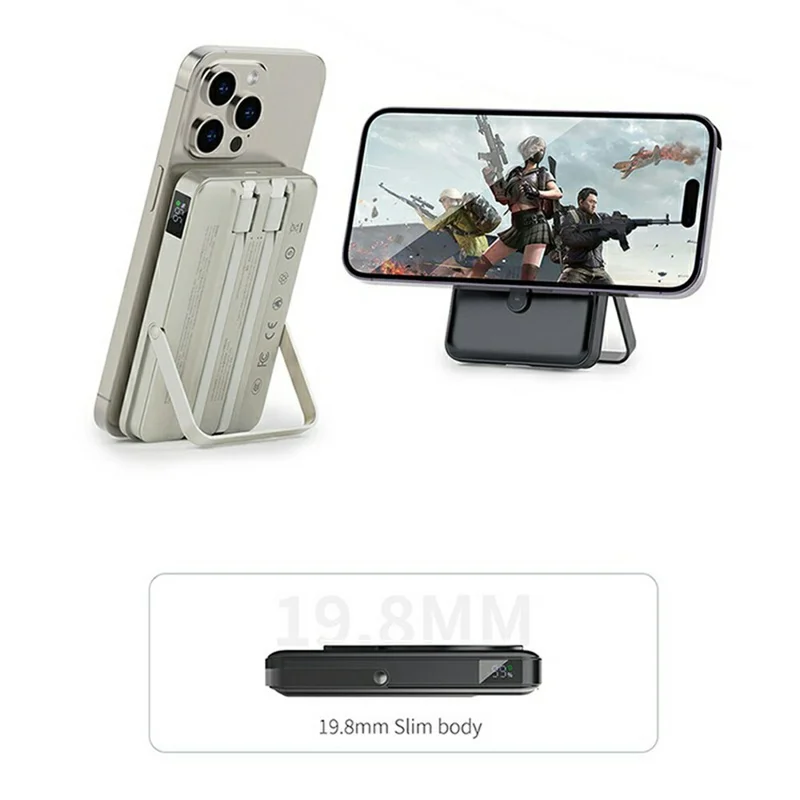 RECCI RPB-W27 Powerbank Magnetico da 10000mAh con Cavi Integrati, Ricarica Rapida PD 20W, Caricabatterie Portatile con Supporto Magnetico - Nero