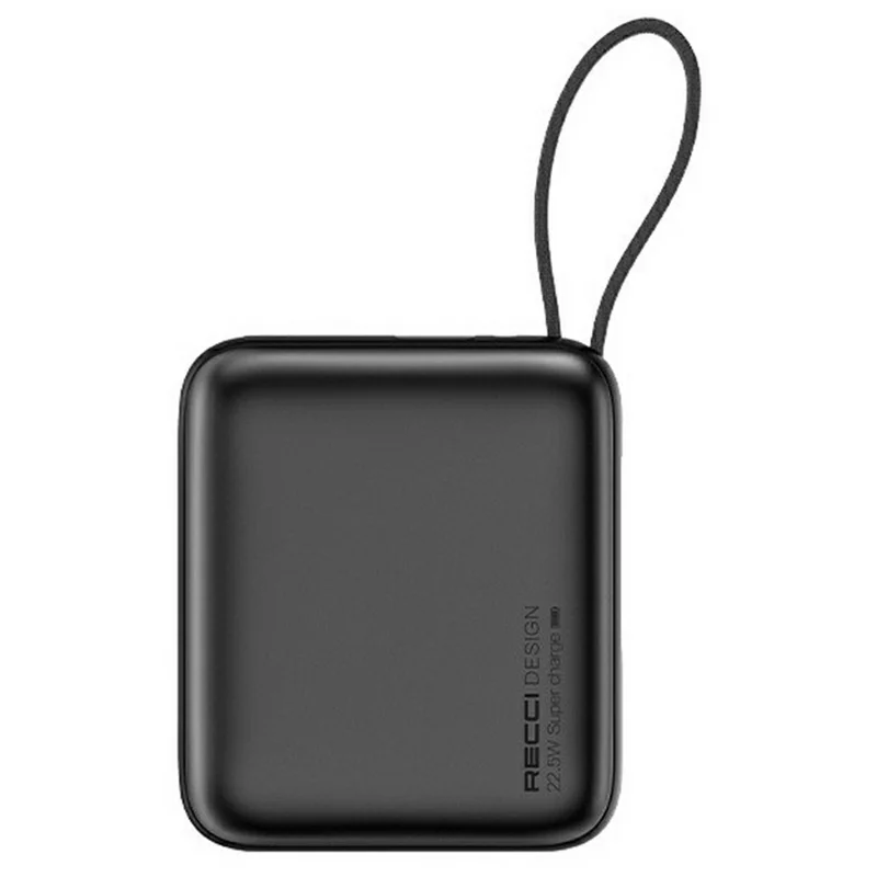 RECCI RPB-P62 10000mAh Portable Charger 22.5W Fast Charging Power Bank with Built In Type C + iP Cables - Black