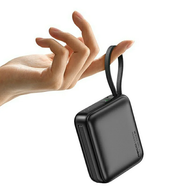 RECCI RPB-P62 10000mAh Portable Charger 22.5W Fast Charging Power Bank with Built In Type C + iP Cables - Black