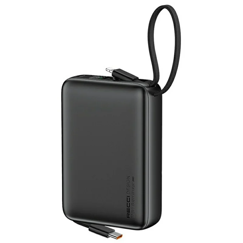 RECCI RPB-P63 20000mAh Portable Charger 22.5W Fast Charging Power Bank with Built In Type C + iP Cables - Black