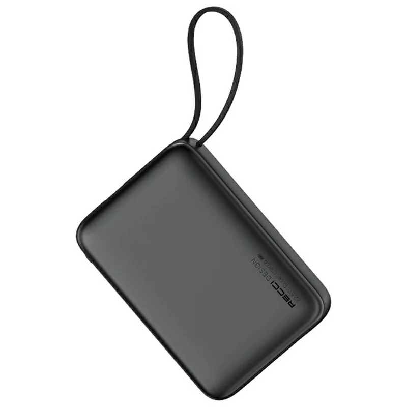 RECCI RPB-P63 20000mAh Portable Charger 22.5W Fast Charging Power Bank with Built In Type C + iP Cables - Black