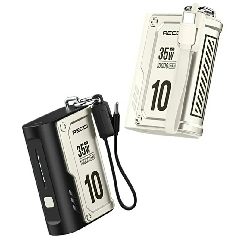 RECCI RPB-P57 10000mAh Power Bank PD 35W Fast Charging Portable Charger with Built In Type-C Cable - Black