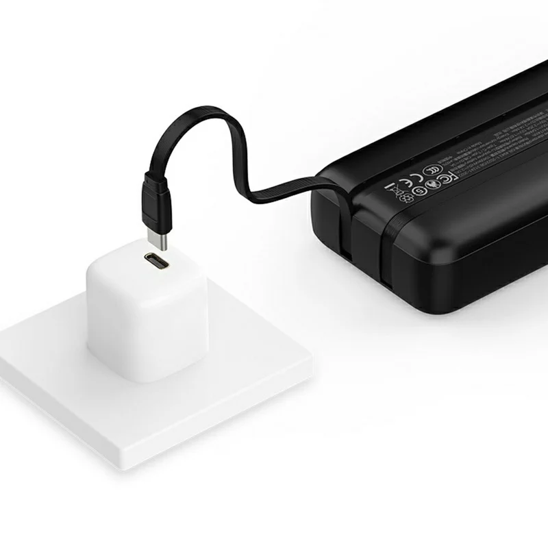 RECCI RPB-P67 10000mAh Power Bank Digital Display Portable Phone Charger Built-in Cable - Black