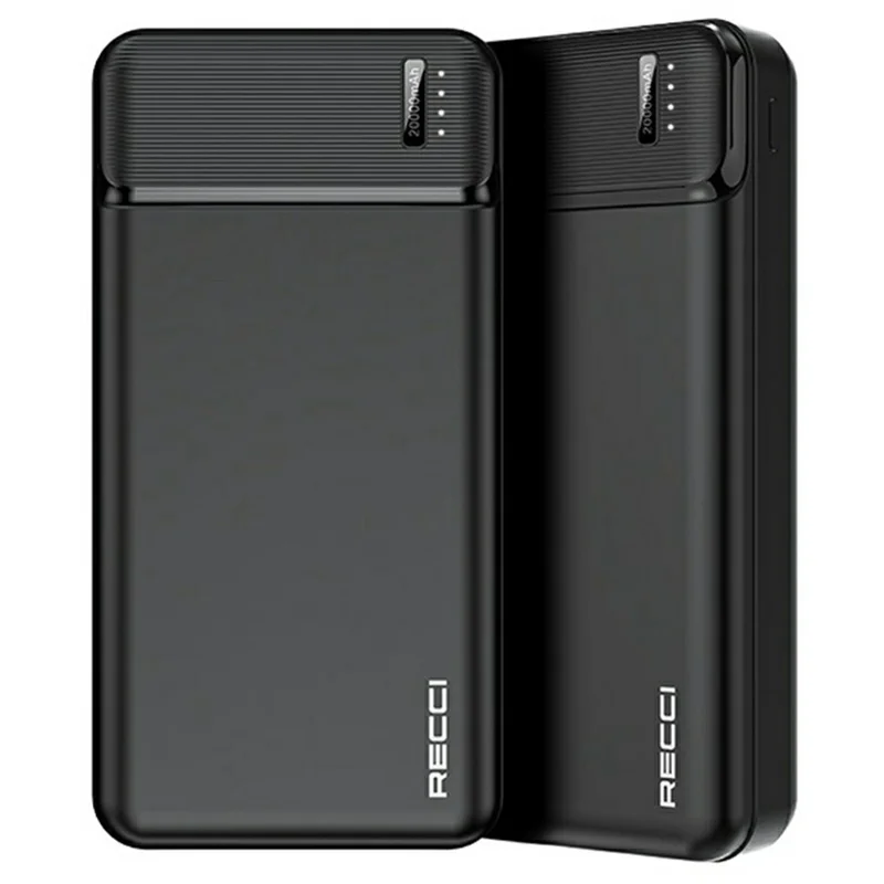 RECCI RPB-N17C Power Bank 20000mAh Portable Phone Charger with Dual USB Output - Black