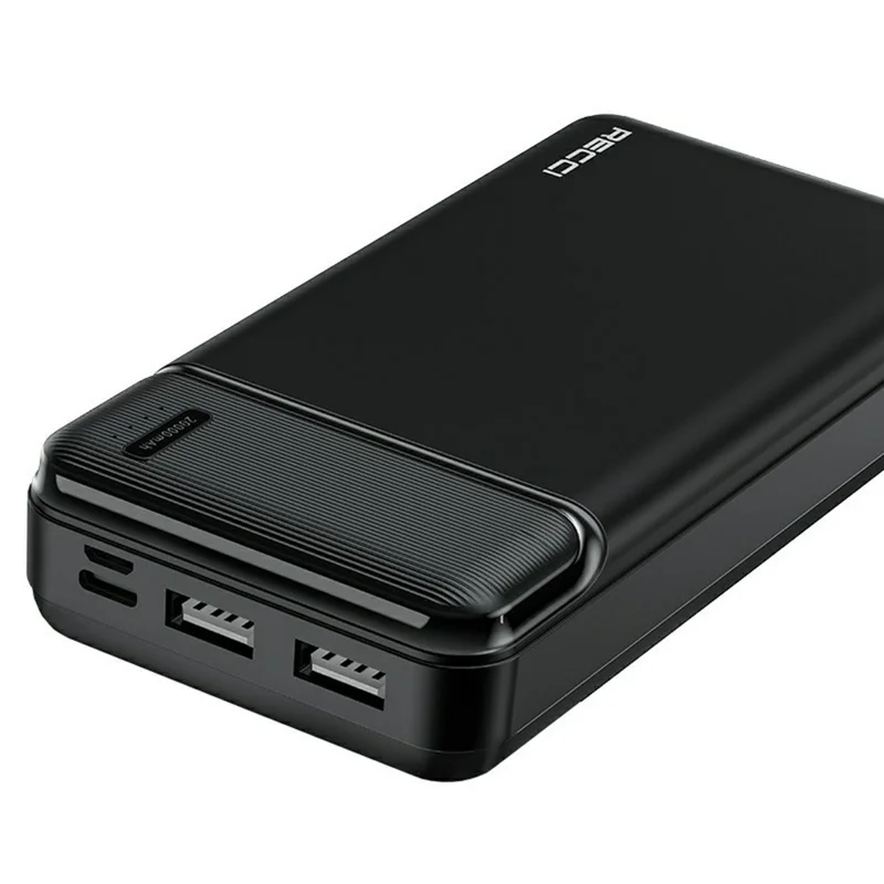 RECCI RPB-N17C Power Bank 20000mAh Portable Phone Charger with Dual USB Output - Black