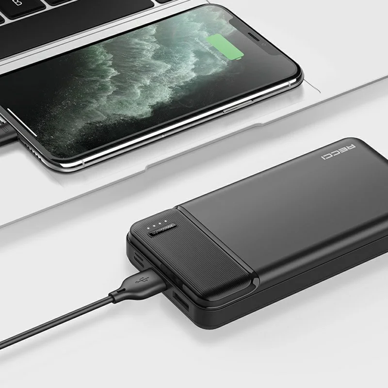 RECCI RPB-N17C Power Bank 20000mAh Portable Phone Charger with Dual USB Output - Black
