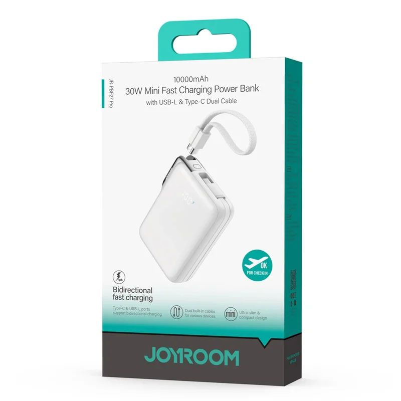 JOYROOM JR-PBF27 Pro Power Bank 30W Schnelles Laden 10000mAh Tragbares Ladegerät mit integriertem Typ-C- und iP-Kabel