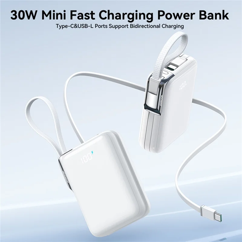 JOYROOM JR-PBF27 Pro Power Bank 30W Schnelles Laden 10000mAh Tragbares Ladegerät mit integriertem Typ-C- und iP-Kabel