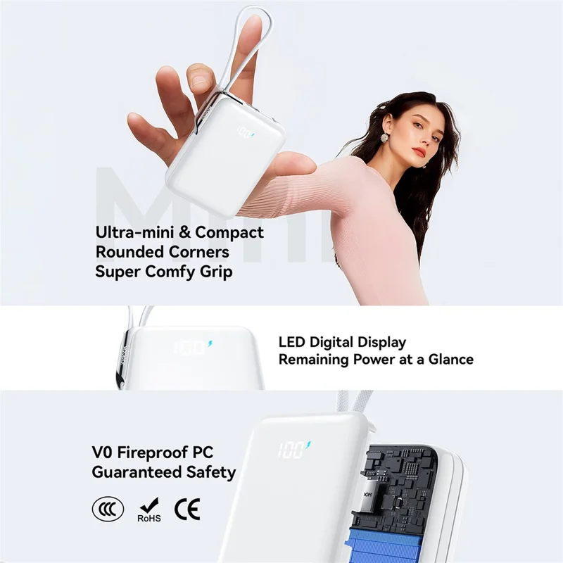 JOYROOM JR-PBF27 Pro Power Bank 30W Schnelles Laden 10000mAh Tragbares Ladegerät mit integriertem Typ-C- und iP-Kabel