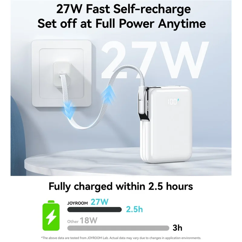 JOYROOM JR-PBF27 Pro Power Bank 30W Schnelles Laden 10000mAh Tragbares Ladegerät mit integriertem Typ-C- und iP-Kabel