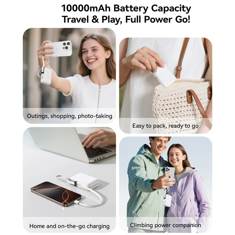 JOYROOM JR-PBF27 Pro Power Bank 30W Schnelles Laden 10000mAh Tragbares Ladegerät mit integriertem Typ-C- und iP-Kabel