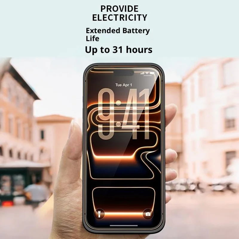 Étui de batterie pour iPhone 17 Pro Max T93 avec support - 6000 mAh - Noir