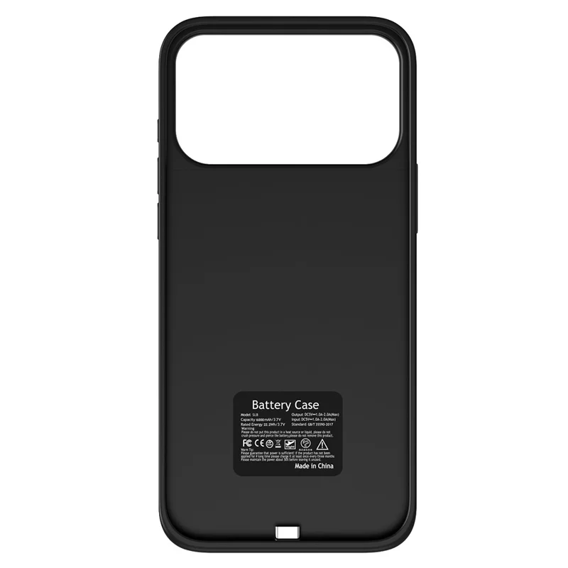 Étui de batterie pour iPhone 17 Pro Max T93 avec support - 6000 mAh - Noir