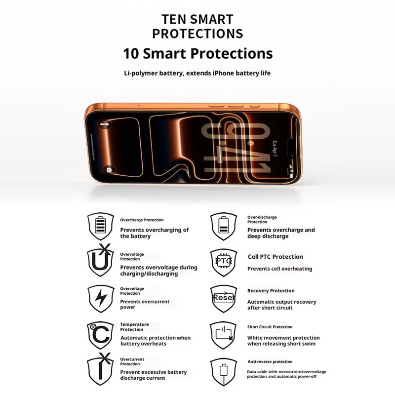 T92 Portable Battery Case for iPhone 17 Pro 5000mAh Power Bank Protective Cover with Kickstand - Black