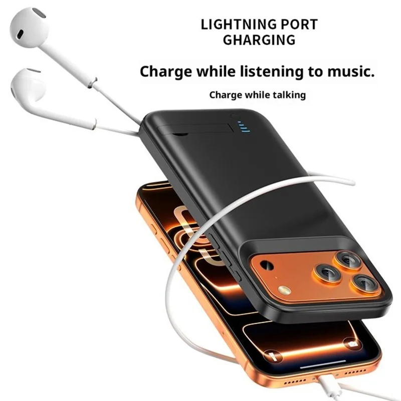 T92 Portable Battery Case for iPhone 17 Pro 5000mAh Power Bank Protective Cover with Kickstand - Black