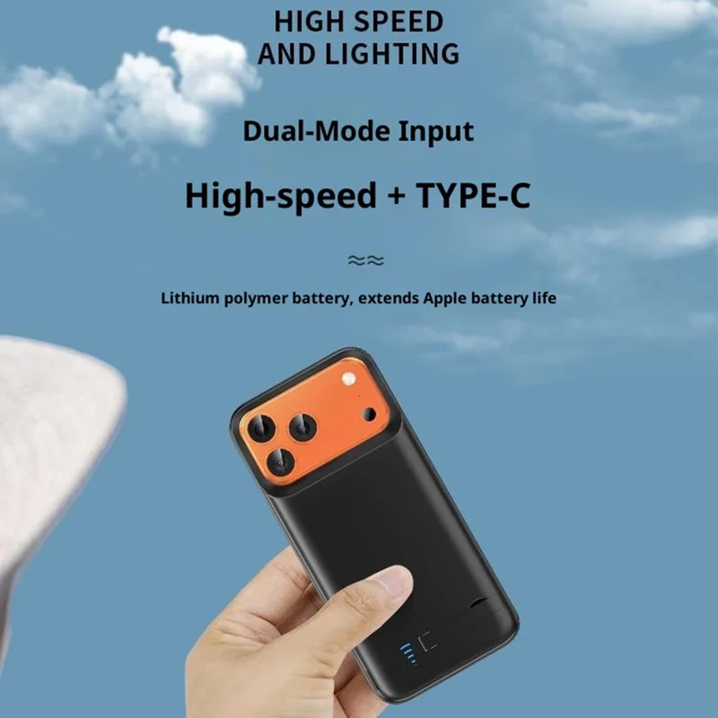 T92 Portable Battery Case for iPhone 17 Pro 5000mAh Power Bank Protective Cover with Kickstand - Black