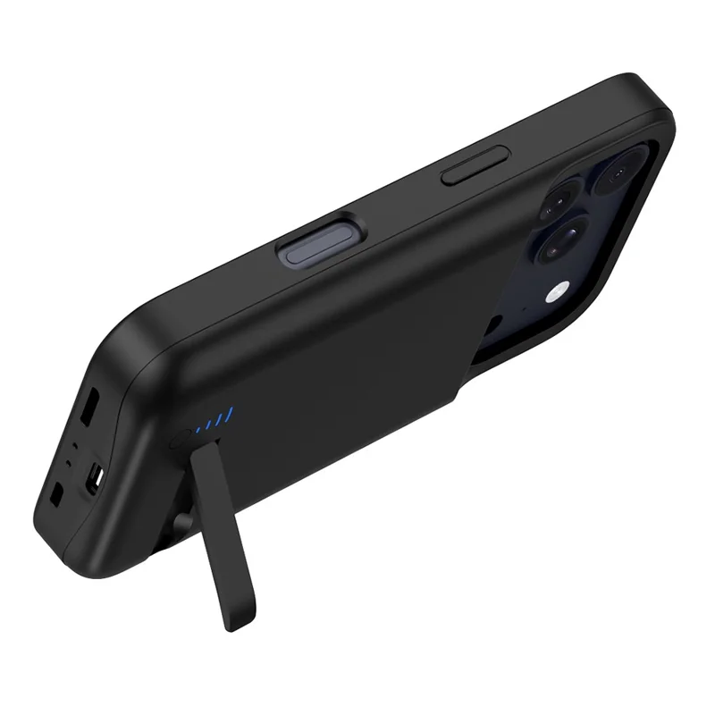 T92 Portable Battery Case for iPhone 17 Pro 5000mAh Power Bank Protective Cover with Kickstand - Black