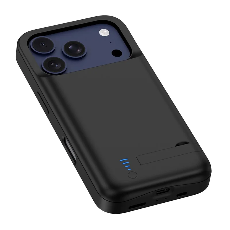 T92 Portable Battery Case for iPhone 17 Pro 5000mAh Power Bank Protective Cover with Kickstand - Black