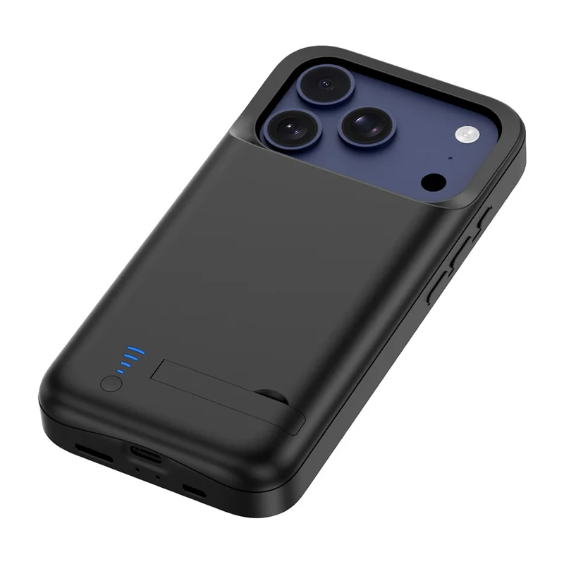 T92 Portable Battery Case for iPhone 17 Pro 5000mAh Power Bank Protective Cover with Kickstand - Black