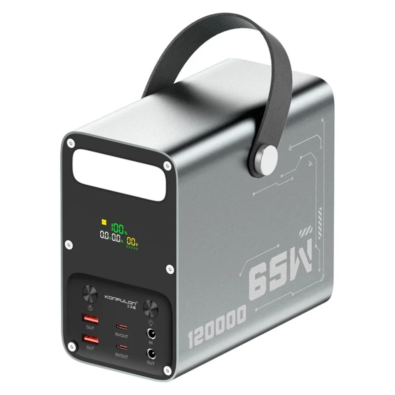 KONFULON A70Q 120000MAH Hochleistungs-Powerbank PD 65W Schnellladegerät mit Mehrfachanschlüssen - Schwarz