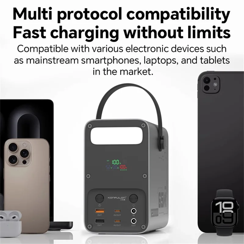 KONFULON A70Q 120000MAH Hochleistungs-Powerbank PD 65W Schnellladegerät mit Mehrfachanschlüssen - Schwarz