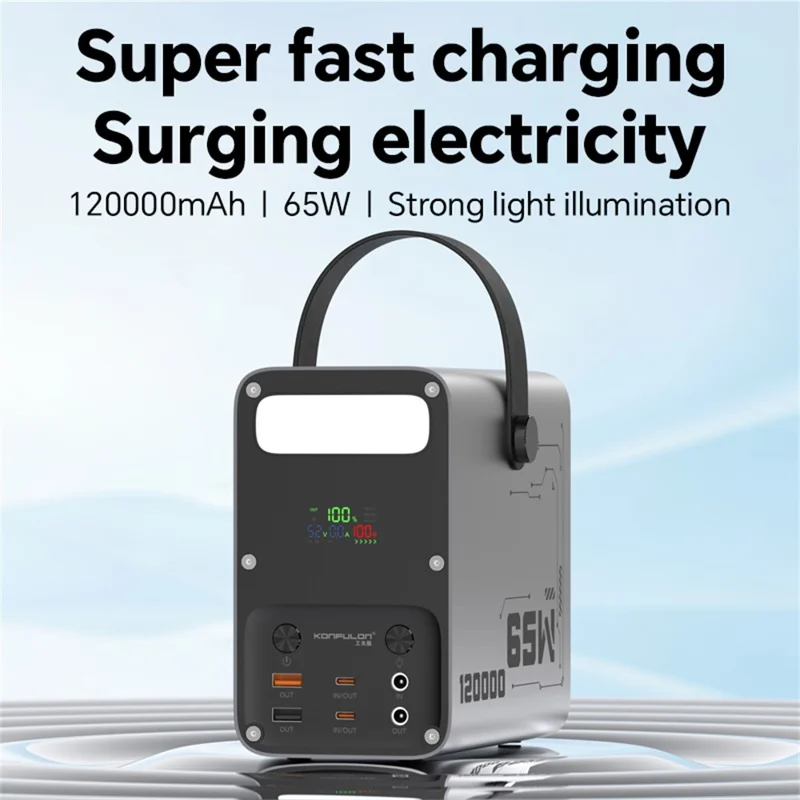 KONFULON A70Q 120000MAH Hochleistungs-Powerbank PD 65W Schnellladegerät mit Mehrfachanschlüssen - Schwarz