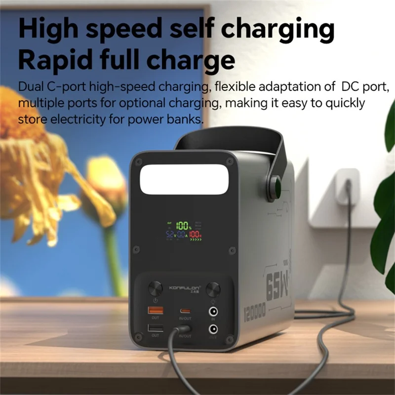 KONFULON A70Q 120000MAH Hochleistungs-Powerbank PD 65W Schnellladegerät mit Mehrfachanschlüssen - Schwarz