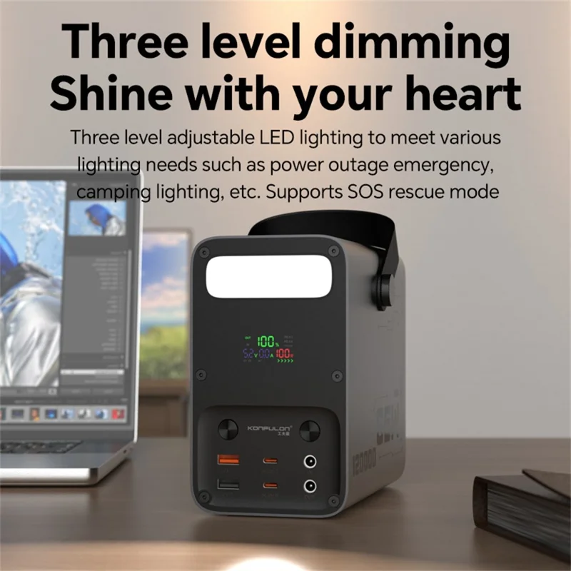 KONFULON A70Q 120000MAH Hochleistungs-Powerbank PD 65W Schnellladegerät mit Mehrfachanschlüssen - Schwarz