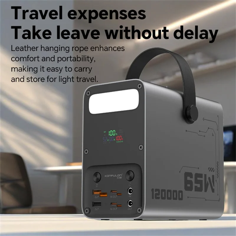KONFULON A70Q 120000MAH Hochleistungs-Powerbank PD 65W Schnellladegerät mit Mehrfachanschlüssen - Schwarz